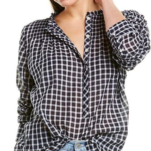 J. Crew Ruffle Classic Popover Long Sleeve Shirt in Mini Windowpane - Size 14 - Picture 3 of 16